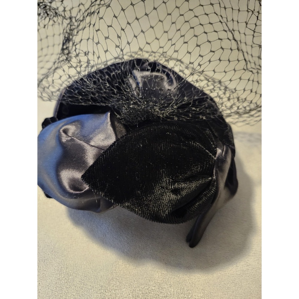 Black Fascinator Hat Birdcage Veil Satin Bow Cocktail Halloween Costume
